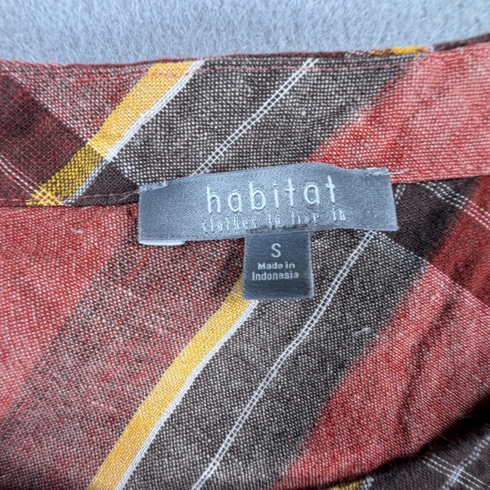 Habitat Womens Small Rust Plaid Tunic Top 3/4 Sleeve Asymmetrical Hem Artsy Boho - Picture 2 of 8